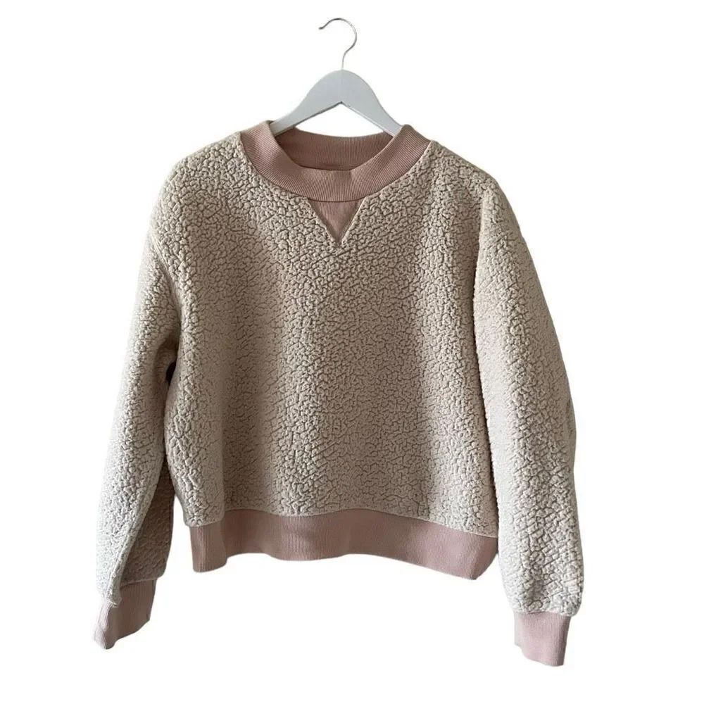 Who What Wear Women’s Sherpa Long Sleeves Sweatshirt Crewneck Brulee SZ XL